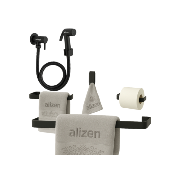 Kit De Banheiro Preto Com Ducha Higiênica - Porta Toalhas