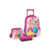 Kit De Mochila Escolar Magic Kids Mochila De Rodinhas Com Estojo E Lancheira Princesas