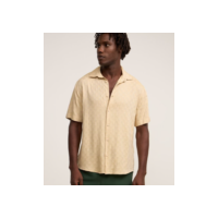 Camisa Comfort em Viscose com Textura Jacquard Quadriculada Bege
