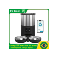 Newpet Alimentador temporizado para gatos Alimentador para gatos com APP inteligente Alimentador para gatos em aço inoxidável Dispensador automático de alimentação remota de ração dupla para animais de estimação Adequ