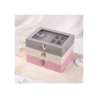 Porta Joias Luxo Organizador Caixa Simples Tampa Acrílico Camurça Delicado Veludo Divisórias - Anéis Brincos Pulseiras