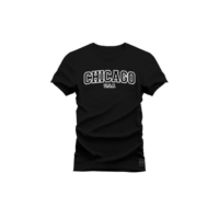 Camiseta Plus Size Algodão Premium Estampada Chicago USA - Preto