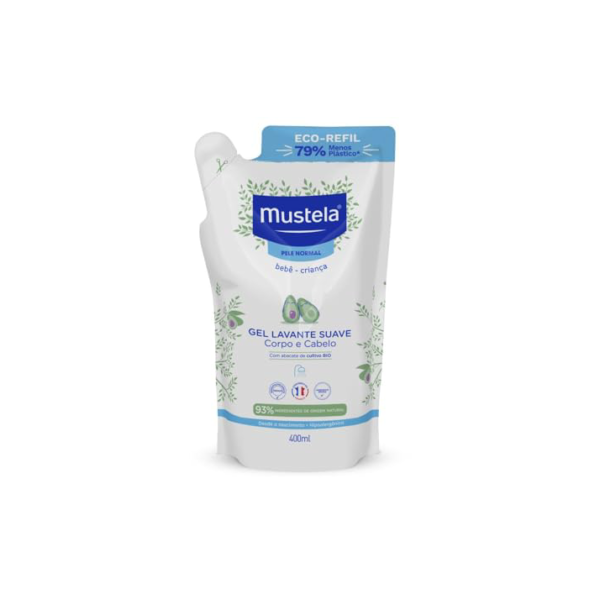 Mustela Refil Gel Lavante Suave 400ml - Sabonete Líquido Corpo e Cabelo Para Bebês e Crianças – Feito Com 93% de Ingredientes de Origem Natural - Mustela Bebê e Criança