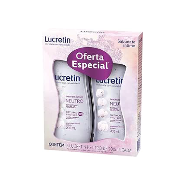 Lucretin Neutro - Kit Sabonete Líquido Íntimo, 200Ml, 2 Unidades