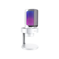 FIFINE Microfone RGB para computador para jogos USB para transmissão ao vivo,reuniões,podcasts,vídeo,microfone condensador com conector de monitoramento de fone de ouvido,para Mac OS/Windows-A8 branco
