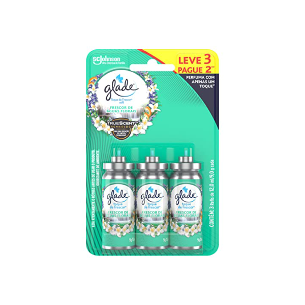Glade Aromatizador de Ambiente Toque de Frescor Refil Frescor de Águas Florais Leve 3 Pague 2 unidades com 12ml cada