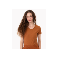 camiseta de flamê básica manga curta decote redondo  marrom médio
