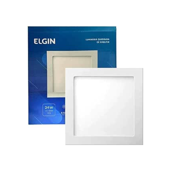Luminária LED 24w 6500k Elgin Quadrada de Embutir Bivolt Luz Branca Fria