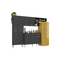 Cozinha Modulada Completa Compacta Pequim 9 Portas com Armário e Balcão Mp2933 Multimóveis Cor Preto Acetinado Texturizado