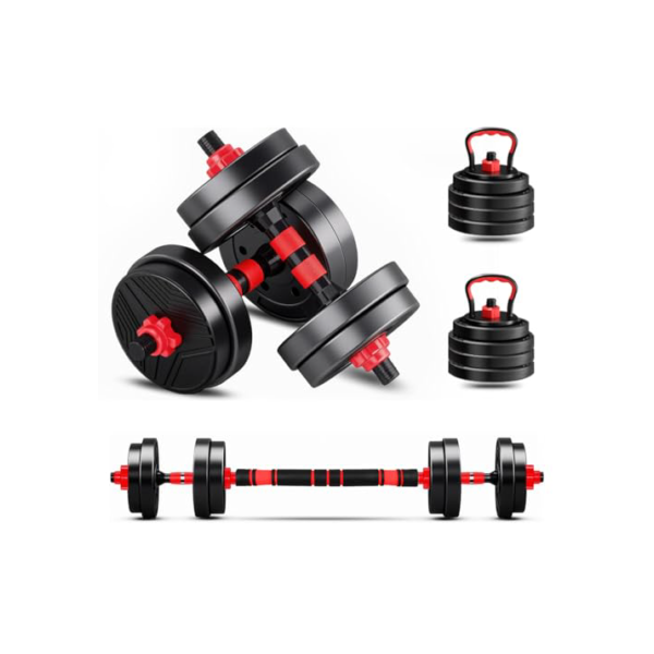 Kit Haltere 6 em 1 Ajustável para Musculação - 15kg Preto - Multifuncional com Barra e Kettlebell