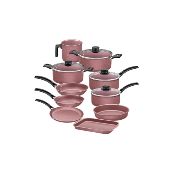 Jogo de Panelas Tramontina Turim em Alumínio com Revestimento Interno e Externo em Antiaderente Starflon Max Rosa 10 Peças