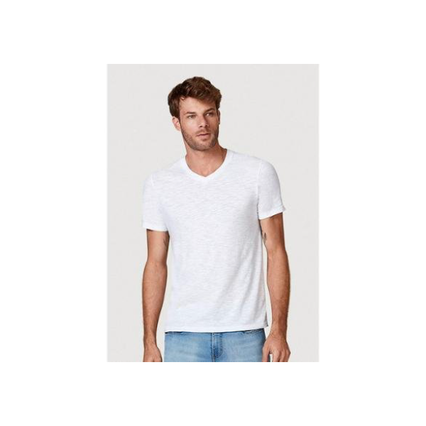 Camiseta Básica Flamê Com Decote V Masculina - Branco