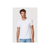 Camiseta Básica Flamê Com Decote V Masculina - Branco
