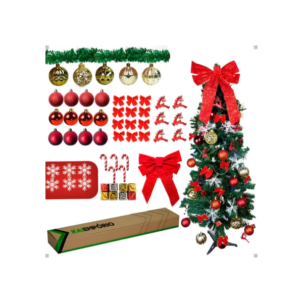 Kit Árvore De Natal 120cm 120 Galhos Cheia Completa Com Enfeites Premium Kai Emporio Montagem Fácil