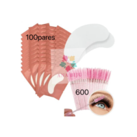 KIT 100 Pares de Gel Pads (200 Unidades)+KIT 600 escovinhas com glitter de Pálpebras para Extensão de Cílios