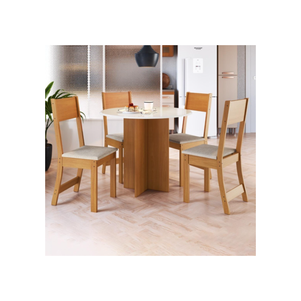 Conjunto Sala de Jantar Fidelitá Espanha 90cm Com 4 Cadeiras Freijó/Off-White Assento Linho