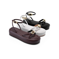 Sandália Feminina Lumiss Flatform Confortável Fivelas Dourada Tiras Finas