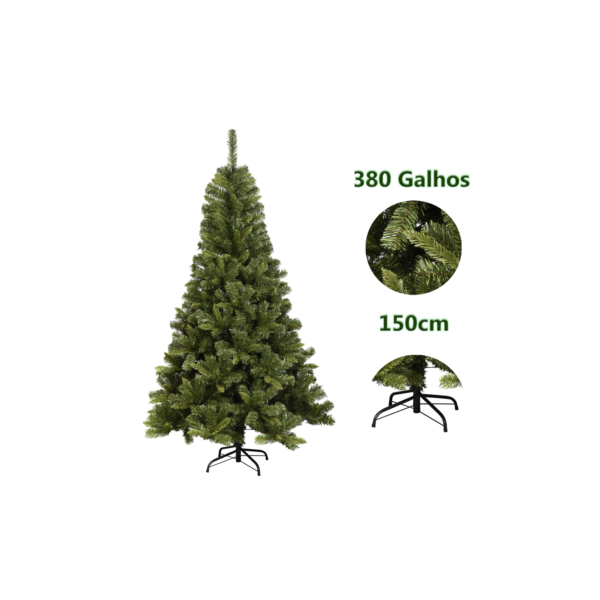 Árvore De Natal Luxo 1.5 Metros com 380 Galhos Base em Metal 150cm Cheia