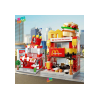 Modelo de Pequeno Bloco de Construção Lego Vista de Rua com Partículas Hambúrgueres Cidade Difícil Feminina