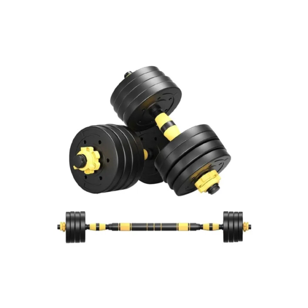 Kit Halteres 3 Em 1 Peso Musculação Até 20kg Ajustável Preto Cor preto-amarelo