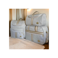 Kit Classic Bege de Bolsas Maternidade 03 Peças Bege creme  com Faixa Marrom