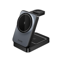 Basike Carregador Sem Fio 3 em 1 Magnético 2025, Estação de Carregamento Portátil com Luz Noturna, Dobrável e Compatível com MagSafe, iPhone 16/15/14/13/12, Apple Watch e AirPod (Preto)