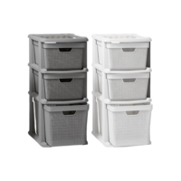 Kit 2 Gaveteiro Organizador Grande de Chão 15 Litros com 3 Gavetas em Plástico Juta (Cinza + Branco)