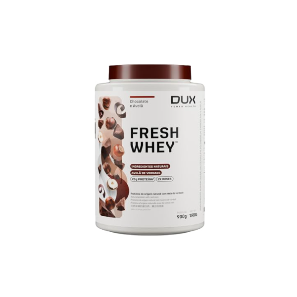 Fresh Whey Protein - Chocolate e Avelã 900g - 20g de Proteínas por Porção - Suplementos Naturais, Suplementação Treino Academia, Ganho Muscular Hipertrofia - DUX HUMAN HEALTH