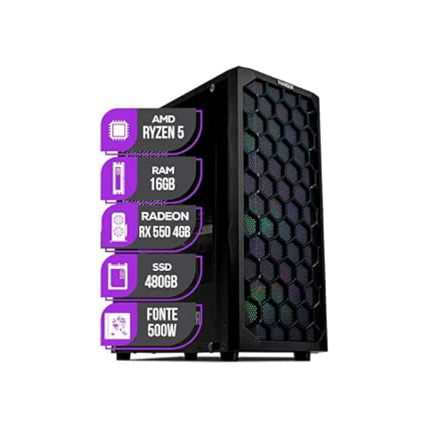 PC Gamer Mancer | AMD Ryzen 5 5500 | RX 550 4GB | 16GB DDR4 | SSD 480GB | Fonte 500W 80 Plus