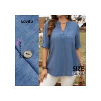 Lovito Blusa Curva Plus Size Casual Blusa Básica Com Botão Liso Para Mulheres LBL18309