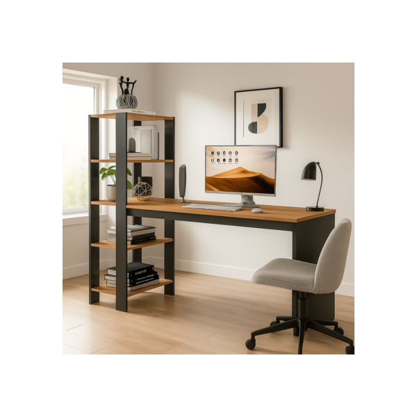 Mesa Escrivaninha Para Home Office  E Escritório Milão Com Prateleiras