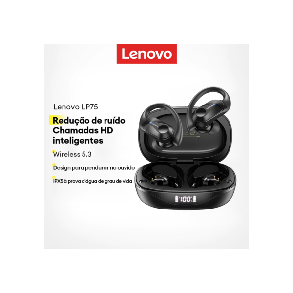 Lenovo LP75 Fones De Ouvido Bluetooth Sem Fio À Prova D'água Estéreo HiFi Conforto de movimento aprimorado por graves