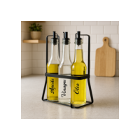 Kit 3 Galheteiro de Vidro Porta Azeite 370ml Com Suporte e Bico Dosador