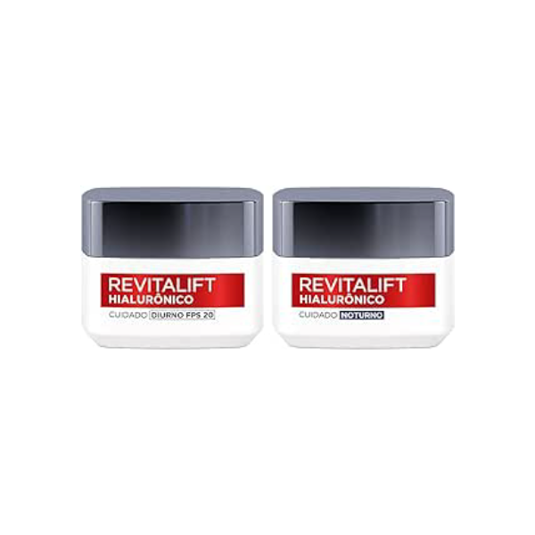 Kit Creme Facial Anti-idade L'Oréal Paris Revitalift Hialurônico Noturno + Diurno FPS 20, 49g