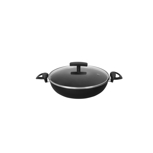 Frigideira Wok Antiaderente Panela com Tampa de Vidro 26 cm Duas Alças