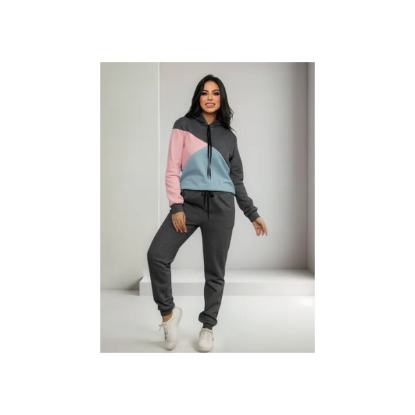 Conjunto Feminino De Moletom Flanelado Com Capuz E Cordão