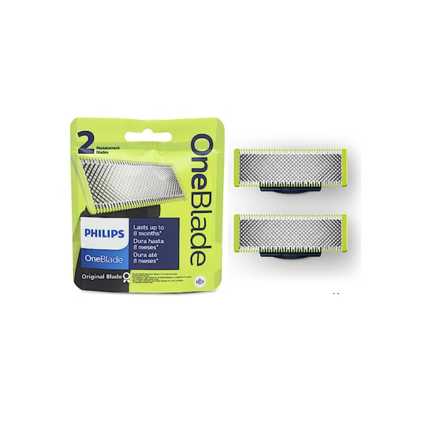 Lâminas de reposição originais Philips OneBlade, para barbeador e aparador elétrico OneBlade, aço inoxidável durável, raspar, aparar e contornar, pacote com 2, modelo QP220/51
