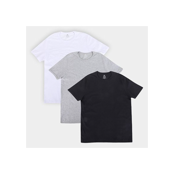 Kit Camisetas Hering Básicas Com 3 Peças Masculinas - Branco+Preto