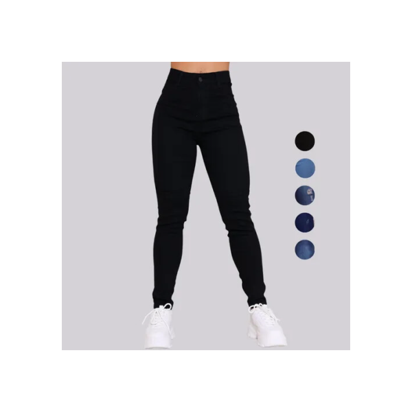 Calça Preta Jeans Feminina Com Elastano Cintura Alta Skinny