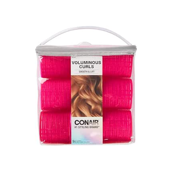 Conair Cachos sem calor – rolos de cabelo extra grandes – cachos sem calor – cachos sem calor durante a noite – rolos de velcro para cabelo – rosa choque – 9 unidades com estojo de armazenamento