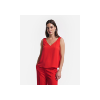 Blusa Sem Manga com Decote V e Textura na Alça Larga Vermelho Alaranjado