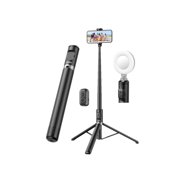 Tripé de bastão de selfie para celular de 1,7 m, controle remoto integrado, portátil