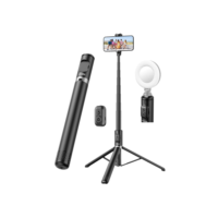 Tripé de bastão de selfie para celular de 1,7 m, controle remoto integrado, portátil