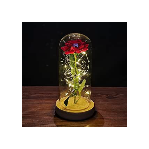 ZWMBYN Presentes de Dia dos Namorados Rosa A Bela e a Fera para ela, Acenda para sempre Galaxy Rose em cúpula de vidro, flor artificial rosa de vidro presente para mulheres no aniversário,