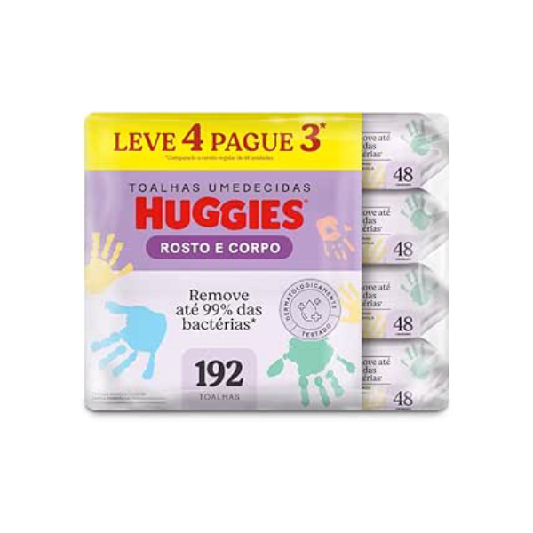 Lenços Umedecidos Huggies One & Done Leve 4 Pague 3 - 192 unidades, Huggies, Verde, pacote de 4