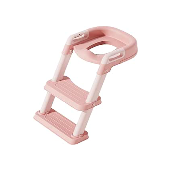 Redutor de Assento para Vaso Sanitário com Escada, Ergonômico e Ajustável, Antiderrapante, Confortável, Rosa, Ideal para Crianças em Processo de Desfralde
