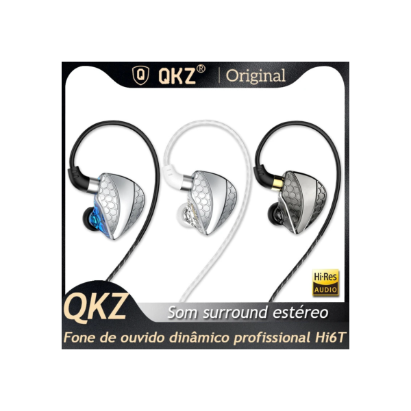 QKZ-Hi6T Microfone Surround Estéreo, Driver HiFi, Hi-Res, Microfones, In-Ear, Desporto, Auscultadores, IEM