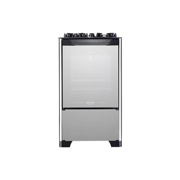 Fogão 4 Bocas Preto com Frente em Vidro Espelhado e Mesa de Vidro Dako Magister Style 110V/220V porta cega e Forno de 60L