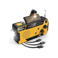 Rádio de emergência com manivela NOAA 7400 mWh, cabo de carregamento 3 em 1 operado por bateria, carregador de manivela manual com AM FM alimentado por energia solar