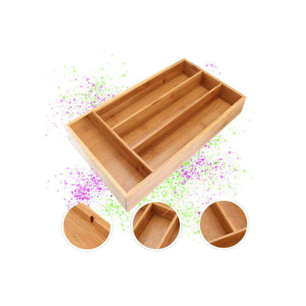 Porta Talheres Bambu 4 Divisórias Organizador Para Gavetas
